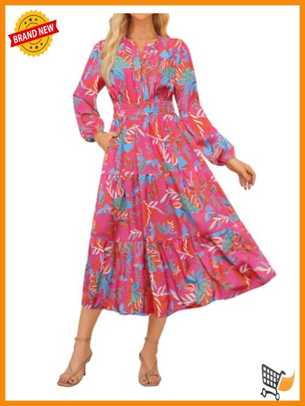 Womens Long Sleeve Maxi Dress V-Neck Floral A-Line Pockets Fall
